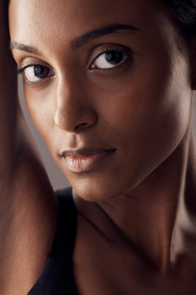 Indian woman, beauty and skincare portrait of a young model with skin glow from facial. Cosmetics,